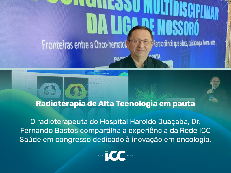 Dr. Fernando Bastos apresenta a experiência da Rede ICC Saúde em Radioterapia de Alta Tecnologia durante congresso de inovação em oncologia.