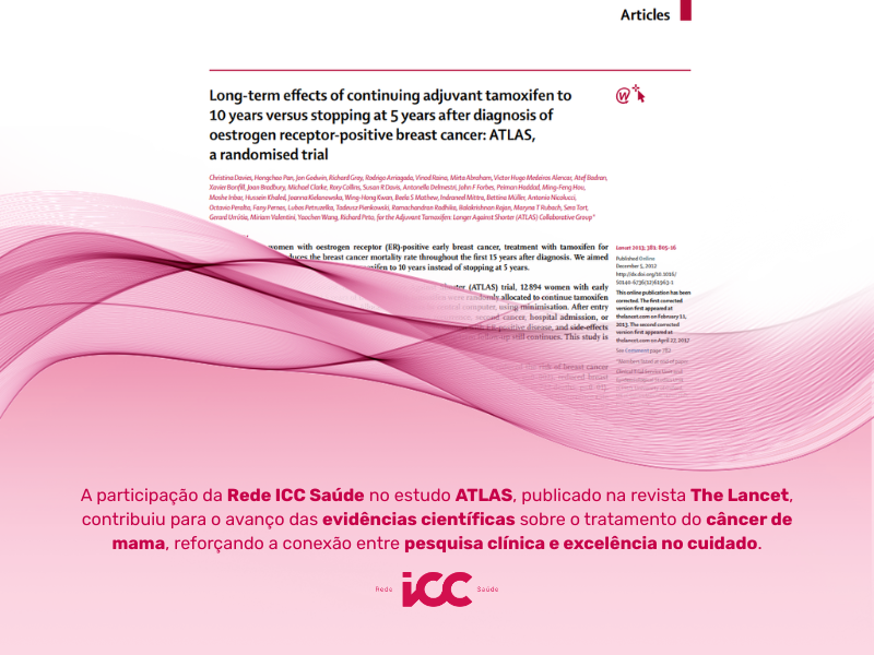 Artigo científico do estudo ATLAS publicado na revista The Lancet sobre o tratamento do câncer de mama.